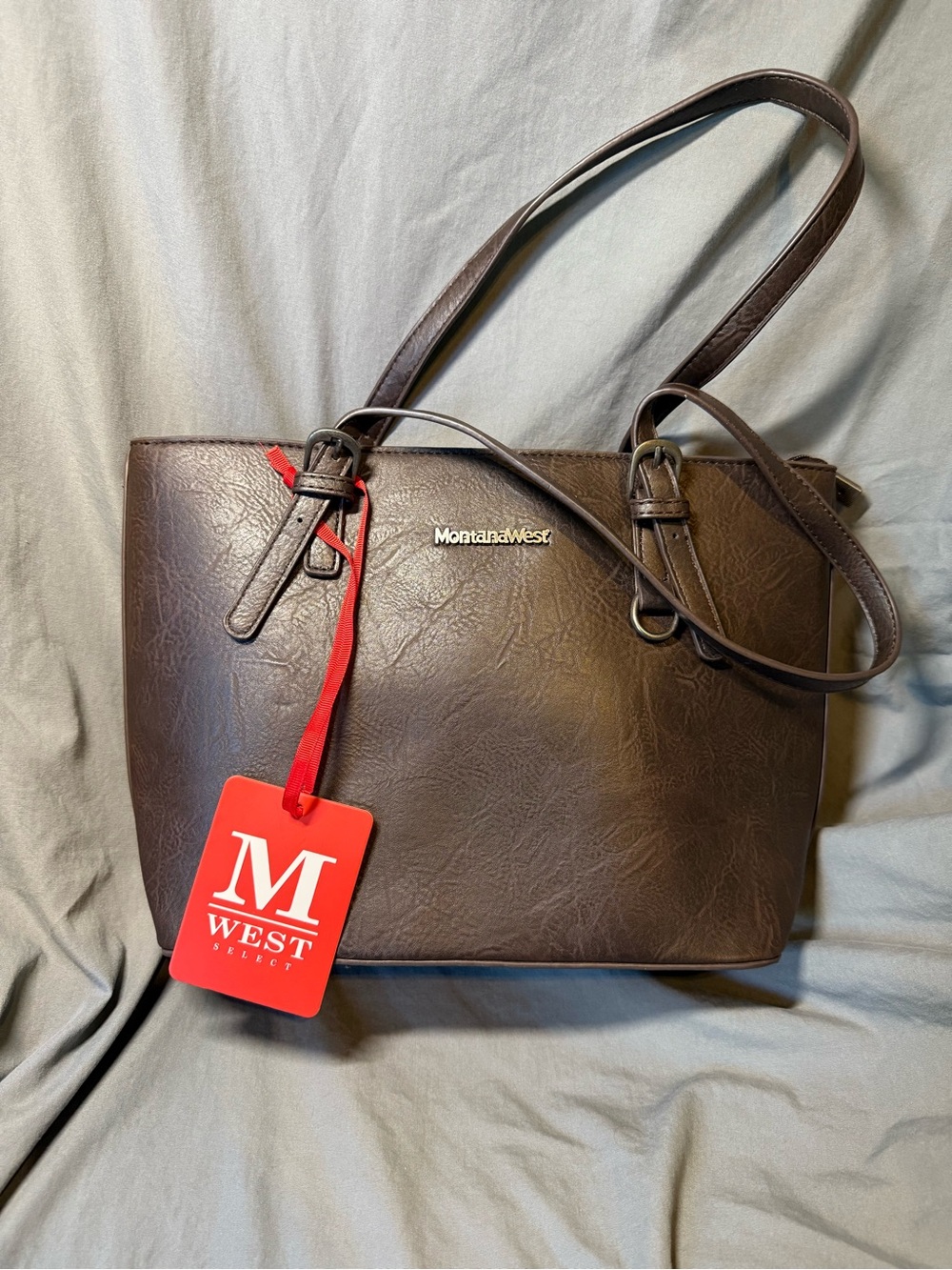Montana West Chocolate Brown Shoulder Tote with Red Tag